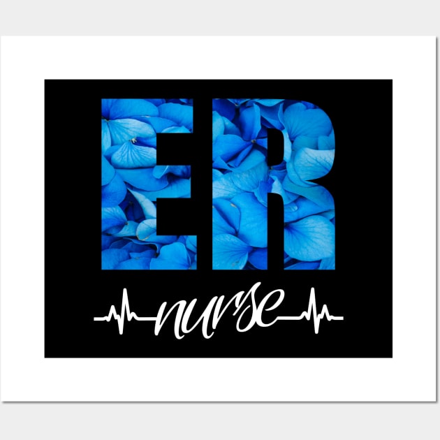 ER Nurse Heartbeat Blue Flower Wall Art by Duds4Fun